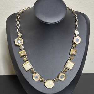 White House Black Market Signed Beige Tourmaline Geometric Gold Tone Necklace